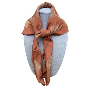 Vintage Errenno 100% Silk Made in Italy Brown Geometric Pattern Scarf